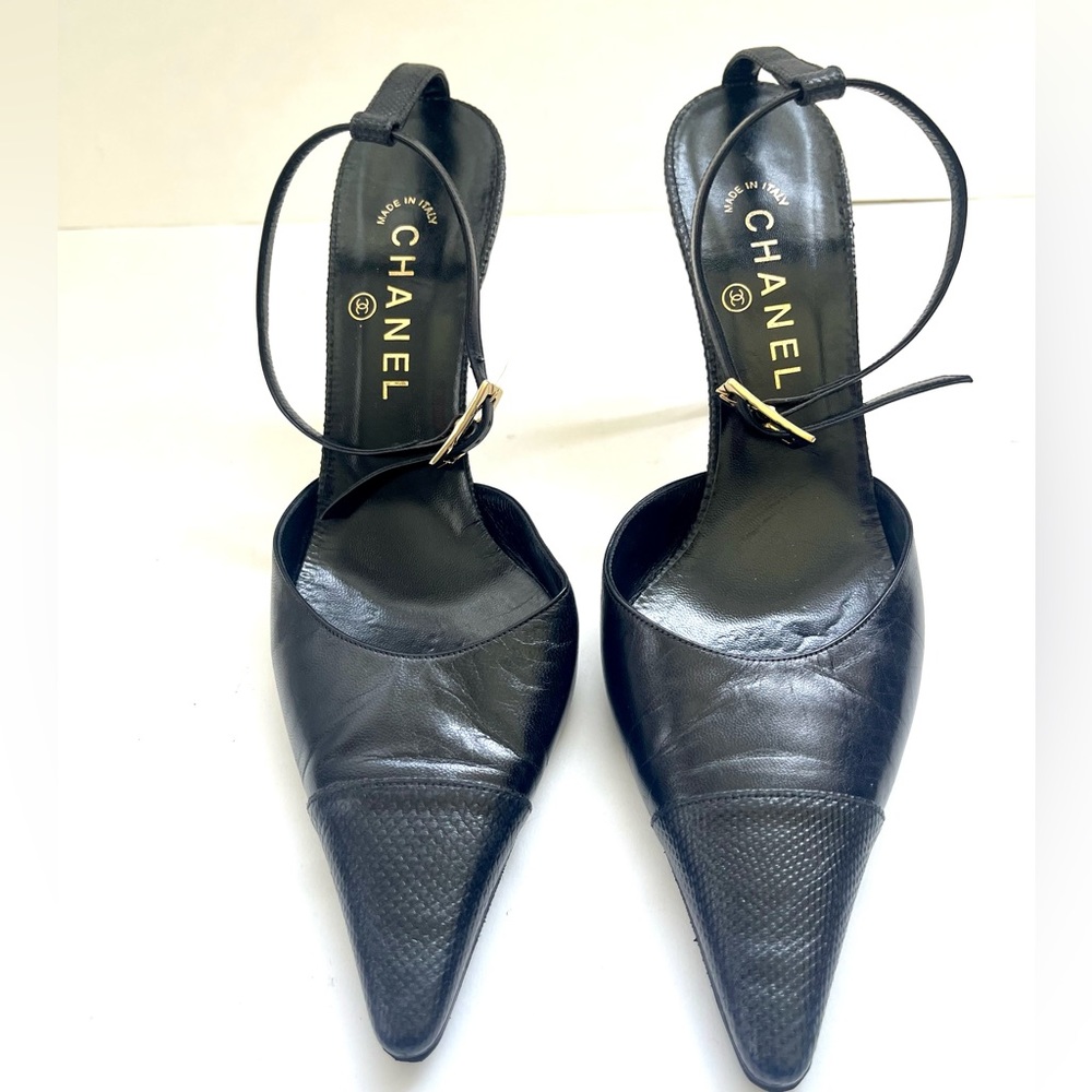 CHANEL Black Leather Heels